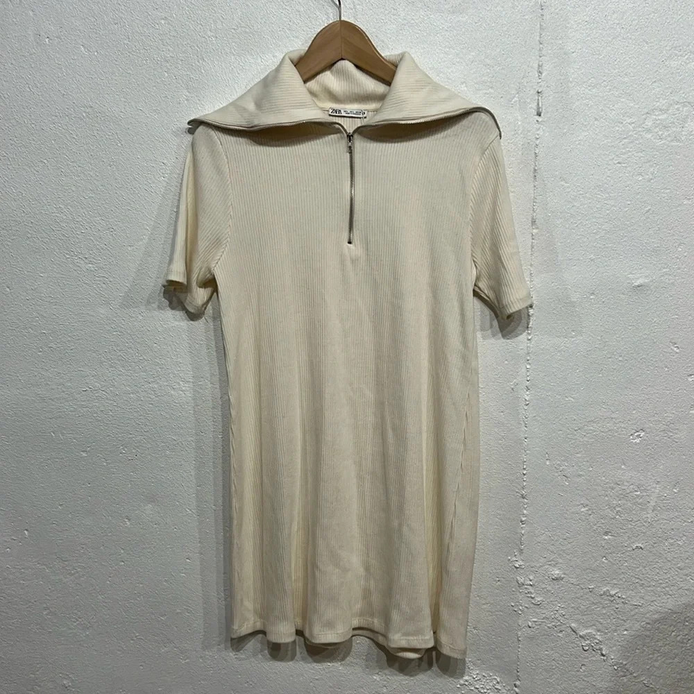 Zara Collared 1/4 Zip Ribbed Mini Dress